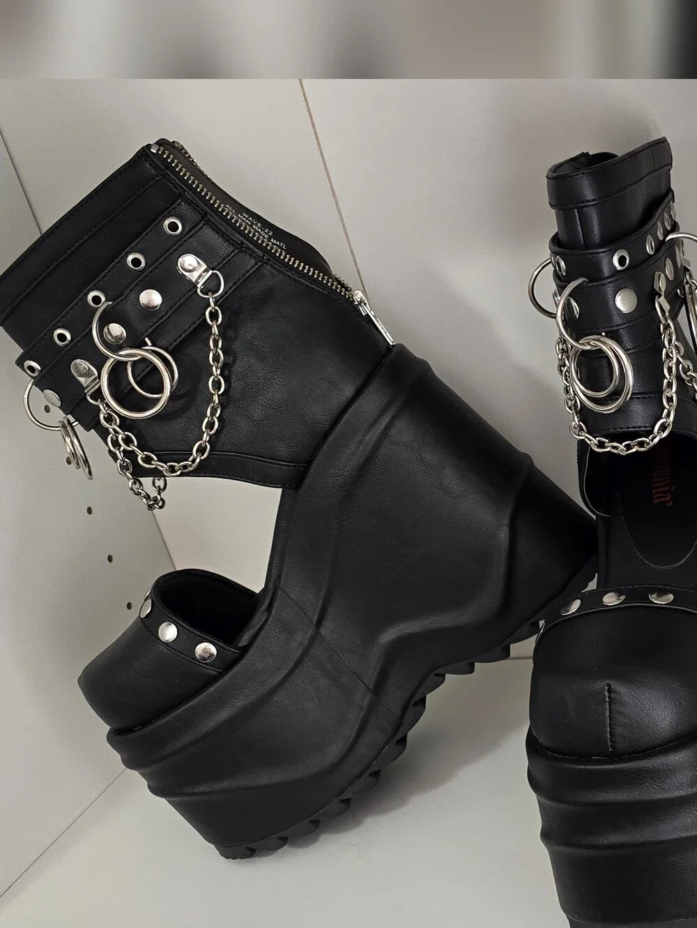 Demonia Black Chunky Platform Ankle Boots with Chains